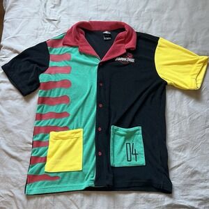 JURASSIC PARK Shirt Medium Dominion Color Block Button Down Collar Short Sleeve